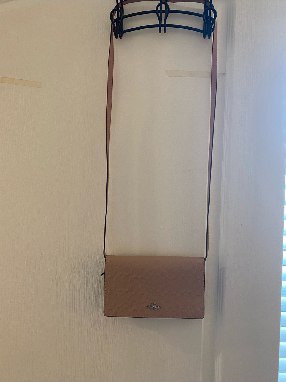 Coach Beige/Tan Embossed Leather Crossbody Wallet